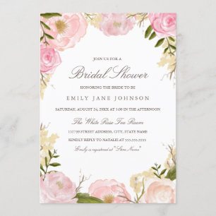 Elegante roze roos bruids douche uitnodiging