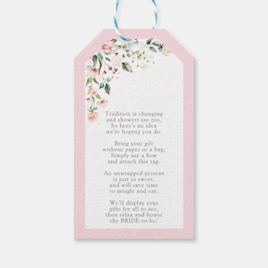 Elegante roze roos bruidsdouche zonder wrap cadeaulabel (Achterkant)