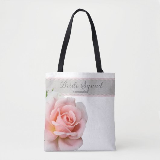 Elegante Roze Roos Bruidsploeg Trouwfeest Tote Bag (Voorkant)