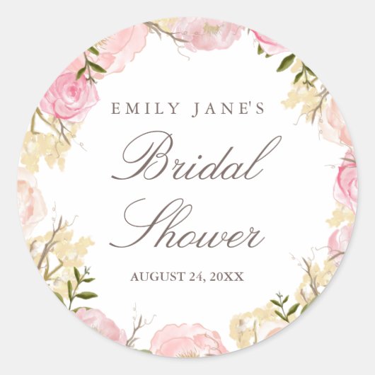 Elegante Roze Roos Bruiloft Sticker (Voorkant)