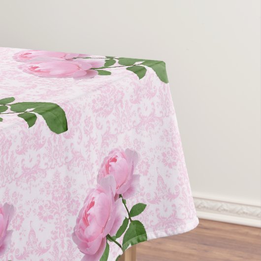 Elegante Roze Roos Damast Bloemig Tafelkleed (Voorbeeld)