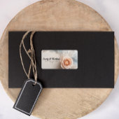 Elegante roze roos dauw druppels retour adres labe etiket