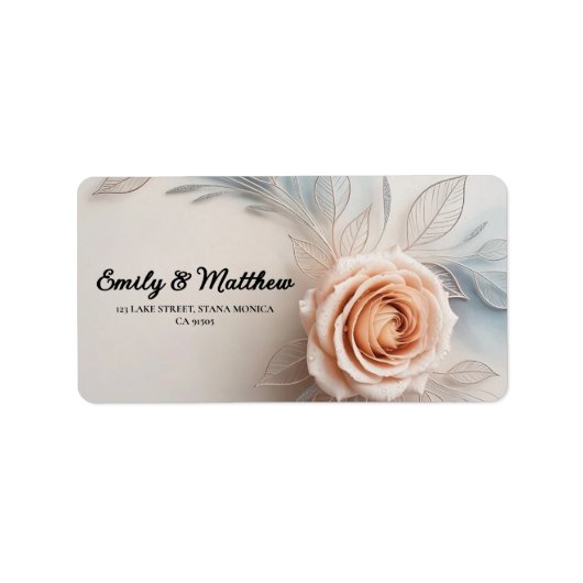 Elegante roze roos dauw druppels retour adres labe etiket (Voorkant)