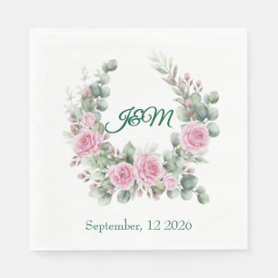 Elegante Roze Roos en Eucalyptus Zwanen Bruiloft S Servet