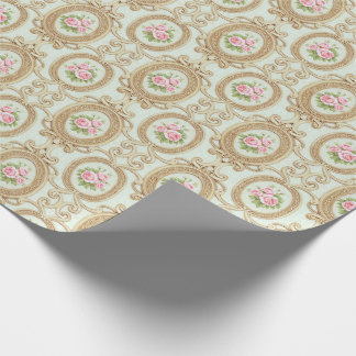 Elegante Roze Roos en Gouden Baroklijst Cadeaupapier