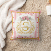 Elegante Roze Roos en Gouden initiaalmonogram Kussen (Deken)
