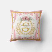 Elegante Roze Roos en Gouden initiaalmonogram Kussen (Achterkant)