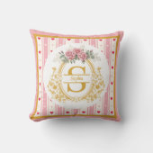 Elegante Roze Roos en Gouden initiaalmonogram Kussen (Voorkant)