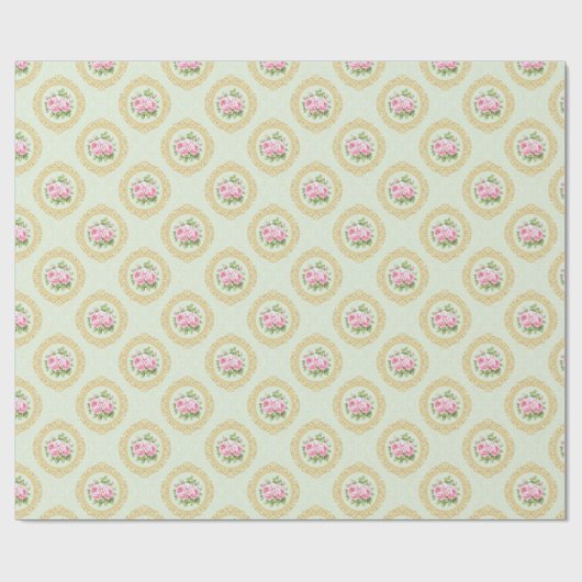 Elegante Roze Roos en Gouden Lijst Cadeaupapier (Vlak)