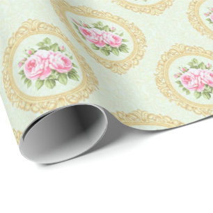 Elegante Roze Roos en Gouden Lijst Cadeaupapier