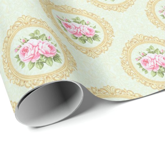 Elegante Roze Roos en Gouden Lijst Cadeaupapier (Rol Hoek)