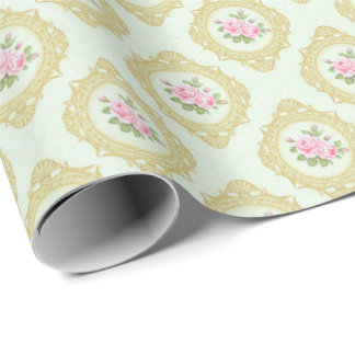Elegante Roze Roos en Gouden Lijst  Cadeaupapier