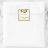 Elegante Roze Roos en Gouden Scriptie Bruiloft Vierkante Sticker (Tas)