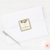 Elegante Roze Roos en Gouden Scriptie Bruiloft Vierkante Sticker (Envelop)