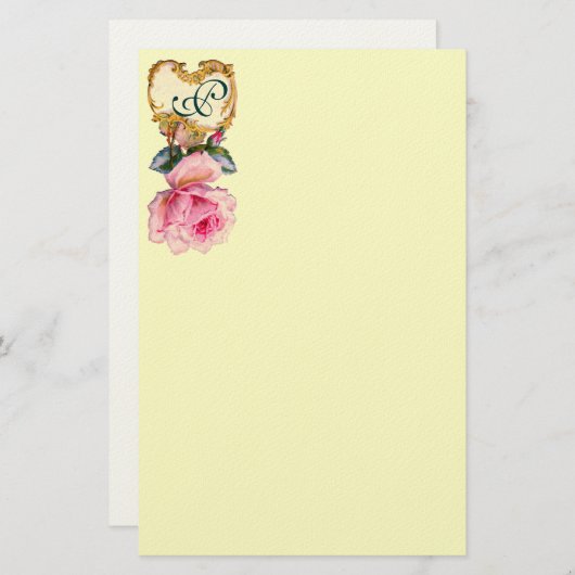 ELEGANTE ROZE ROOS EN GOUDEN WERVELINGEN MONOGRAM  BRIEFPAPIER (Voorkant / Achterkant)