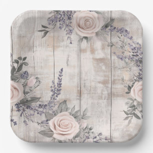 Elegante Roze Roos en Lavendel Trouwpapier Bord