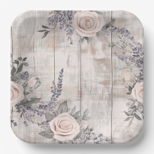 Elegante Roze Roos en Lavendel Trouwpapier Bord (Voorkant)