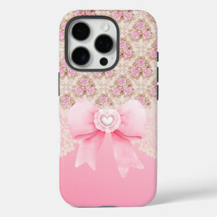 Elegante Roze Roos en Lint Vintage iPhone 16 Pro Hoesje