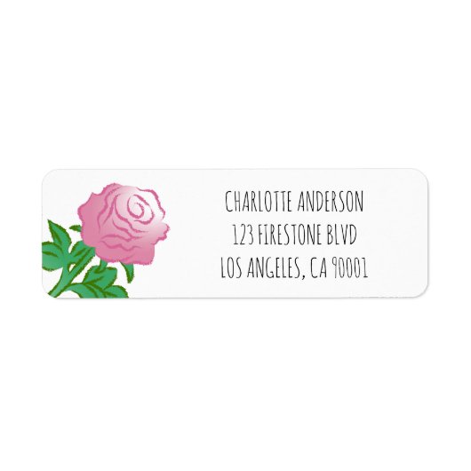 Elegante Roze Roos Etiket (Voorkant)