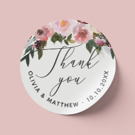 Elegante roze roos. Floral script bruiloft dank u Ronde Sticker