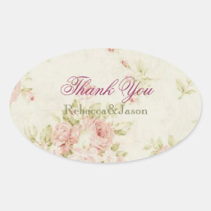 elegante roze roos Floral vintage bruiloft Ovale Sticker