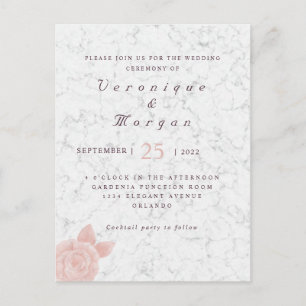 Elegante roze roos folie marmeren huwelijksuitnodi briefkaart
