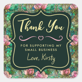 Elegante Roze Roos Gebrandschilderd Glas Klein Bed Vierkante Sticker