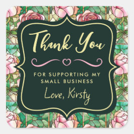 Elegante Roze Roos Gebrandschilderd Glas Klein Bed Vierkante Sticker