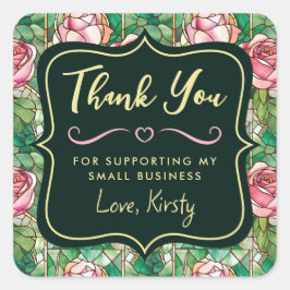 Elegante Roze Roos Gebrandschilderd Glas Klein Bed Vierkante Sticker