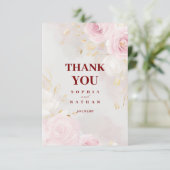 Elegante Roze Roos & Goud Dank u bruiloft Kaart (Staand voorkant)