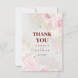 Elegante Roze Roos & Goud Dank u bruiloft Kaart