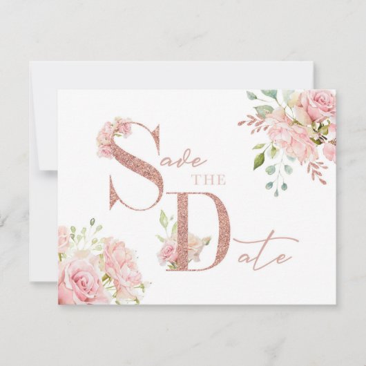 Elegante Roze Roos Gouden Glitter Save The Date Kaart (Voorkant)