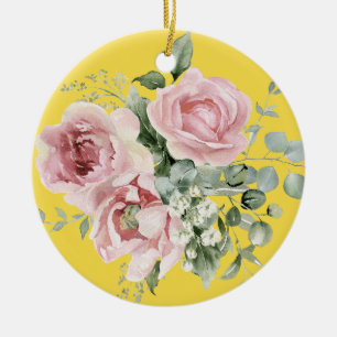 Elegante Roze Roos Herdenking Keramisch Ornament