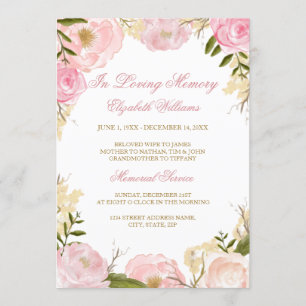Elegante Roze Roos Herdenkingsdienst Uitnodiging