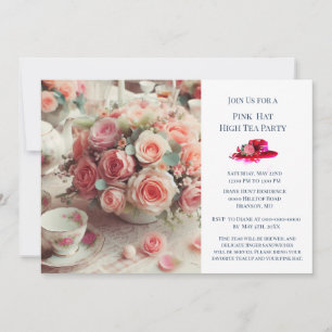 Elegante Roze Roos Hoed Thema Theepartij  Kaart