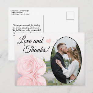Elegante Roze Roos Huwelijk Liefde & Dank Briefkaart