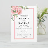 Elegante Roze Roos Huwelijksuitnodiging | romantis Kaart (Staand voorkant)