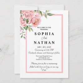 Elegante Roze Roos Huwelijksuitnodiging | romantis Kaart