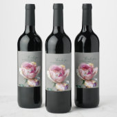 Elegante Roze Roos Impasto Bloem Bruiloft Wijn Etiket (Flessen)