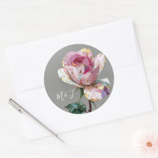 Elegante Roze Roos Impasto Bloemige Trouwsticker Ronde Sticker