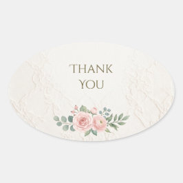 Elegante Roze Roos Ivoor Dank Je Wel Ovaal Ovale Sticker