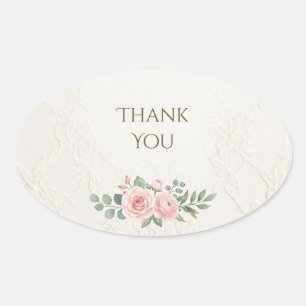 Elegante Roze Roos Ivoor Dank Je Wel Ovaal Ovale Sticker