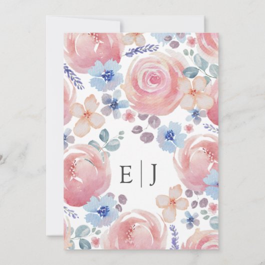 Elegante Roze Roos & Lavendel Waterverf bruiloft Kaart (Achterkant)