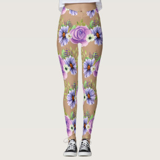 Elegante Roze Roos Lila Bloem Huid Leggings