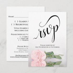 Elegante Roze Roos met Lange Steel Trouwboeket RSVP Kaartje