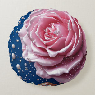 Elegante Roze Roos met Parels en Kristallen Rond Kussen