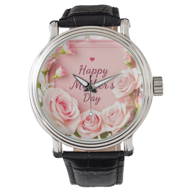 Elegante Roze Roos Moederdag Groet Horloge (Voorkant)