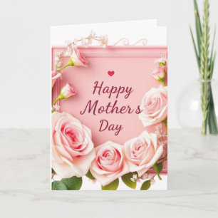 Elegante Roze Roos Moederdag Groet Kaart