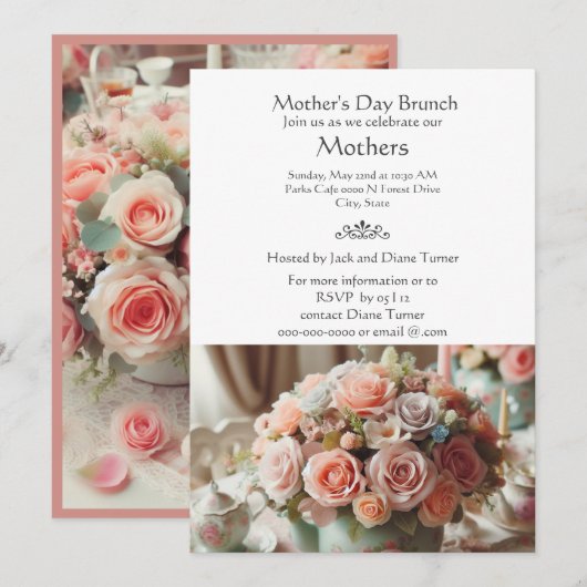 Elegante Roze Roos Moederdag  Kaart (Voorkant / Achterkant)