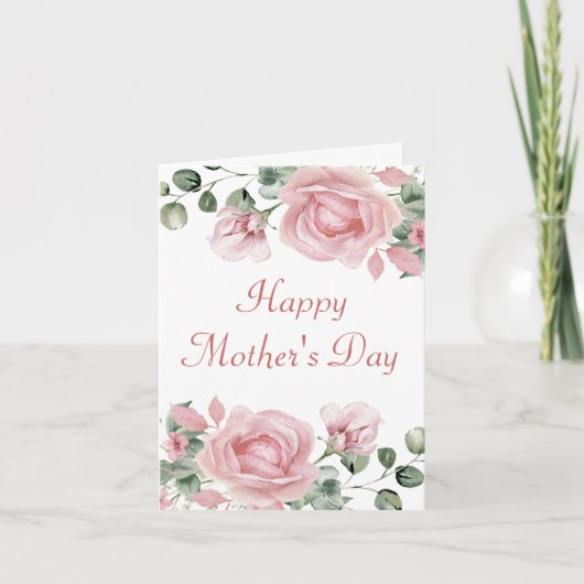 Elegante Roze Roos Moederdag Kaart (Voorkant)